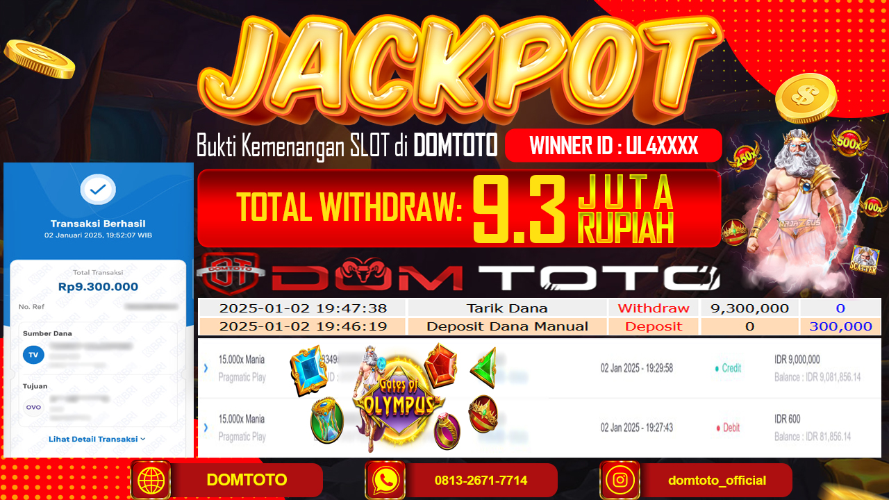 JACKPOT SLOT GATES OF OLYMPUS 1000 02 JANUARI 2025